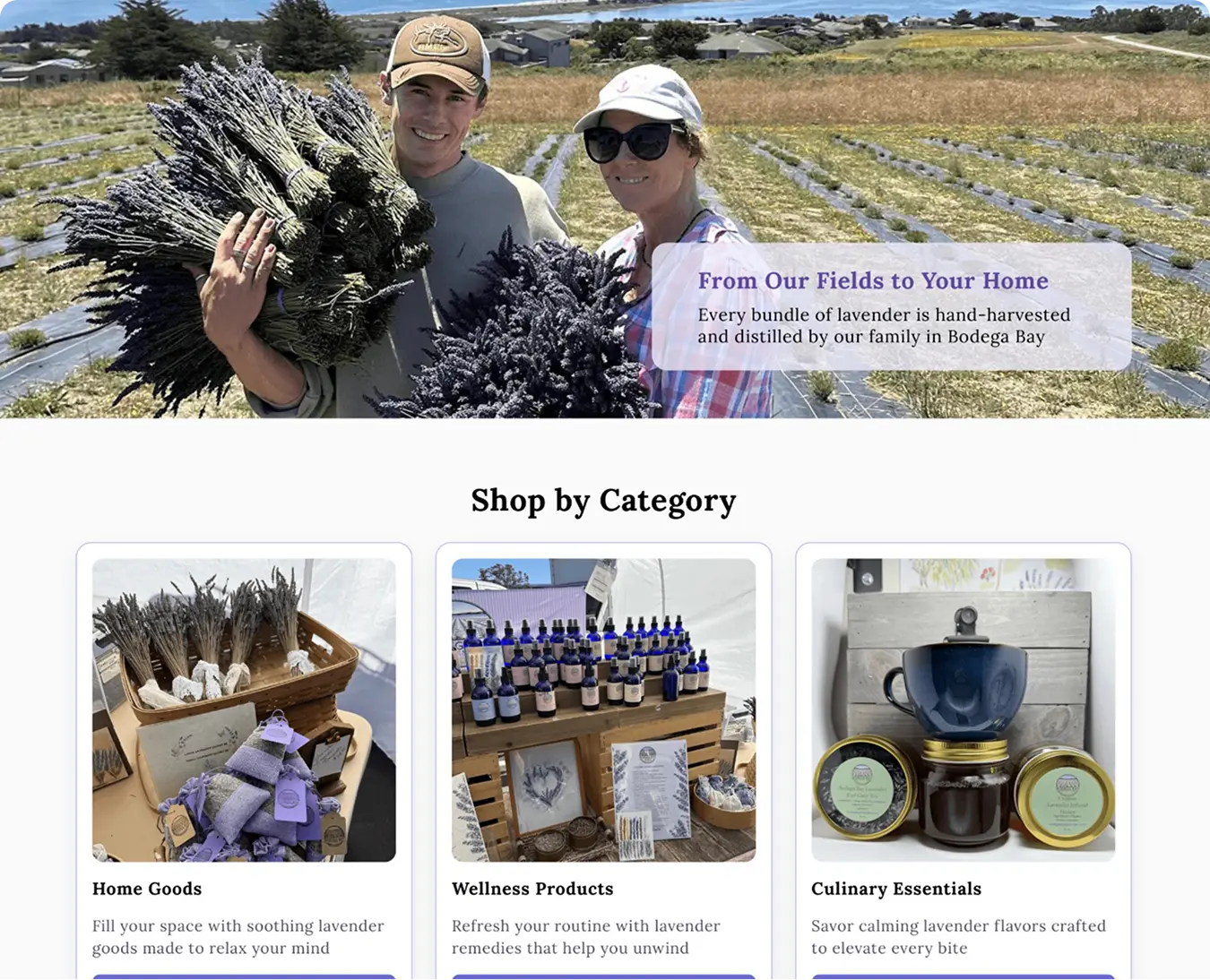 Screenshot of Bodega Bay Lavender storefront redesign 1