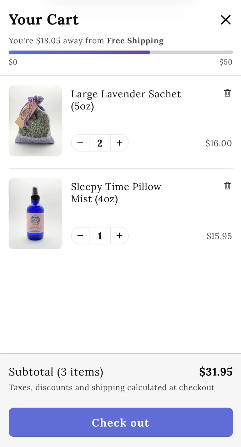 Screenshot of Bodega Bay Lavender storefront redesign 2