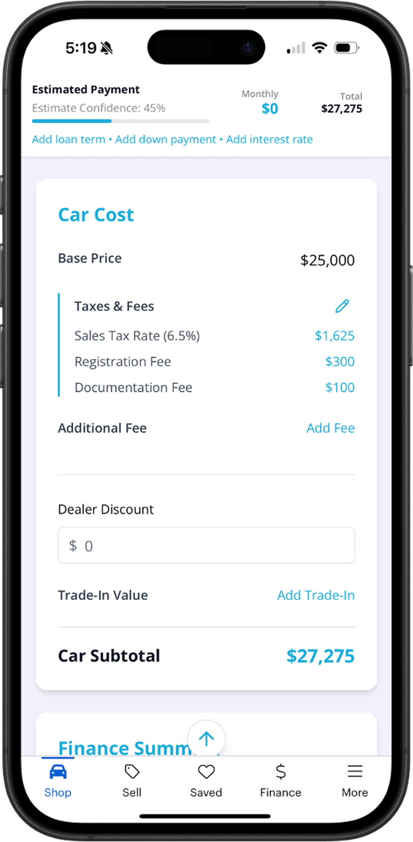 Finance customization screenshot 2